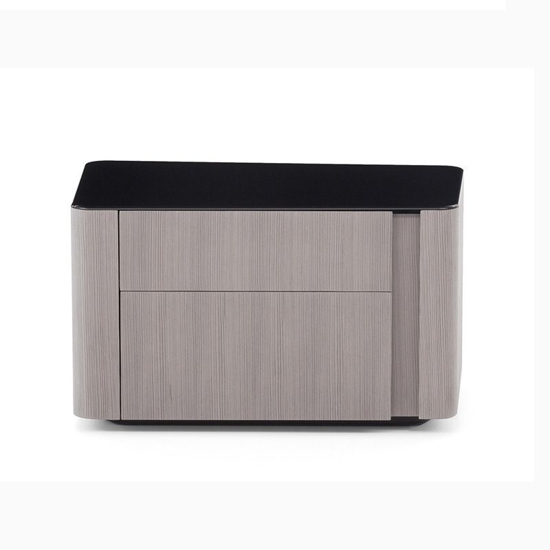 Modern Minimalist 2-Drawer Nightstand, Sleek Wood Veneer Bedside Cabinet