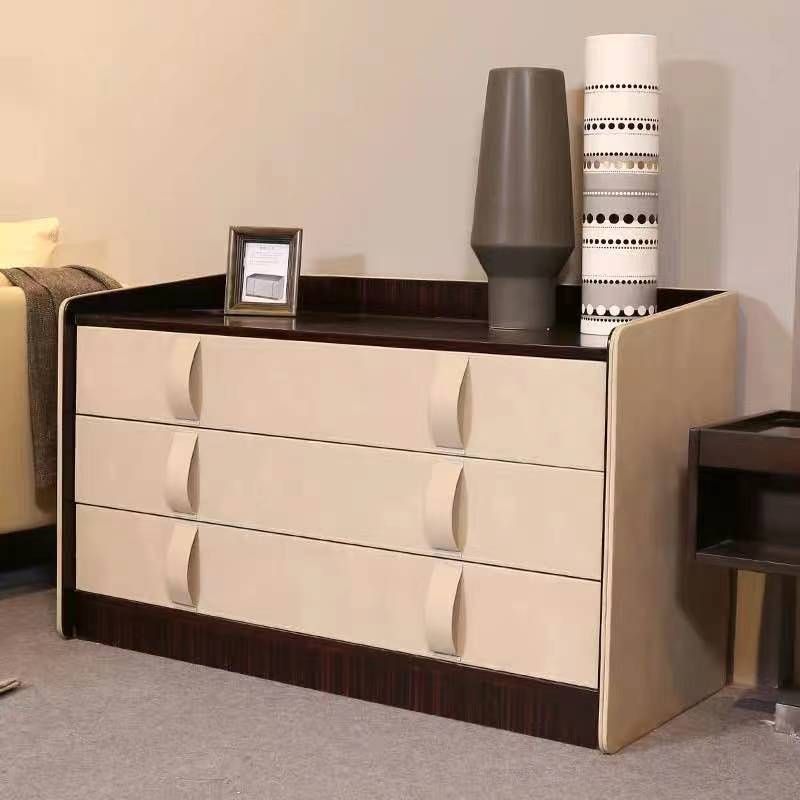 Modern Minimalist 3-Drawer Dresser, Leather-Wrapped Storage Chest