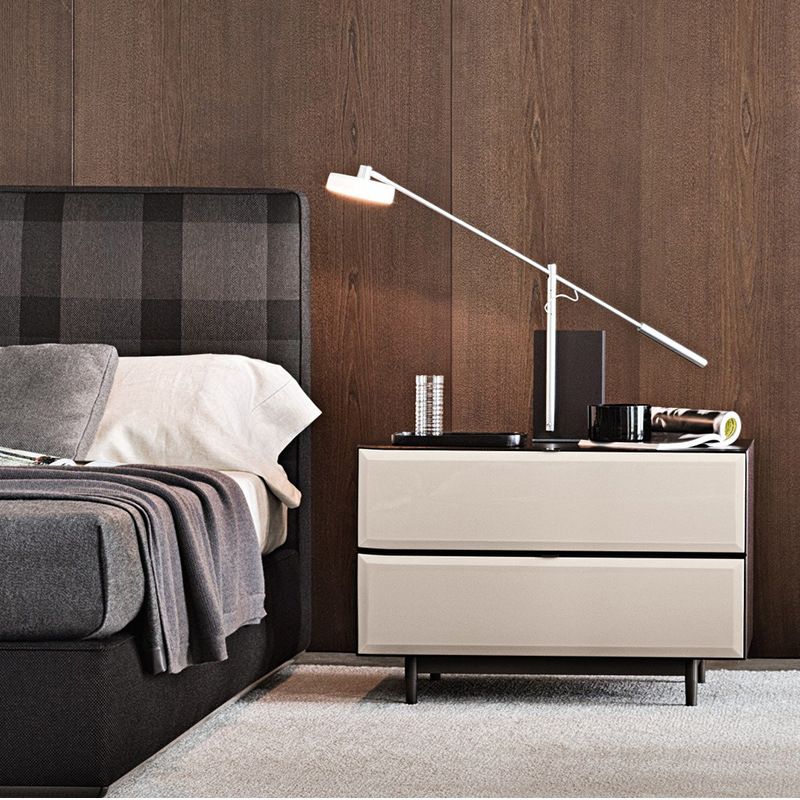 Modern Minimalist 2-Drawer Nightstand, Wood & Matte Finish Bedside Cabinet