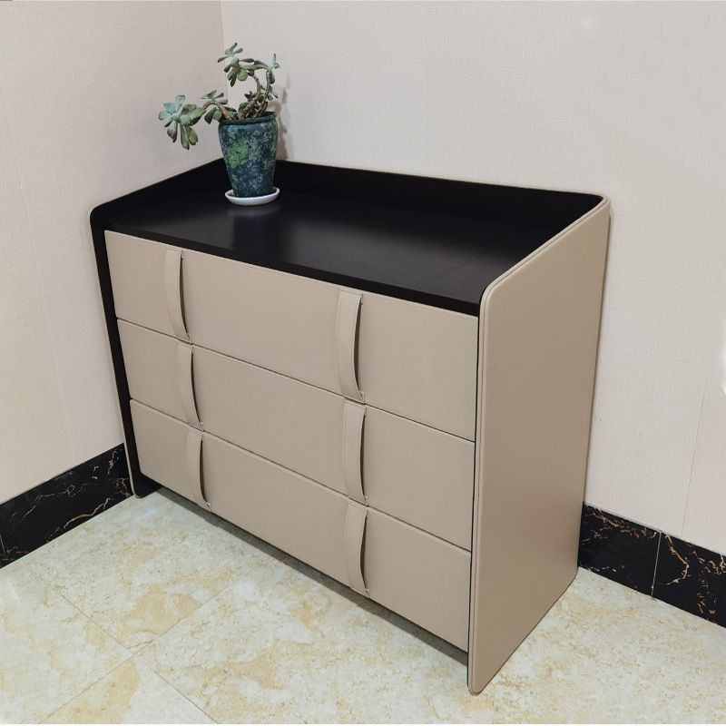 Modern Minimalist 3-Drawer Dresser, Leather-Wrapped Storage Chest