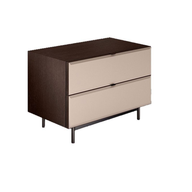 Modern Minimalist 2-Drawer Nightstand, Wood & Matte Finish Bedside Cabinet