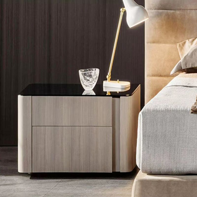Modern Minimalist 2-Drawer Nightstand, Sleek Wood Veneer Bedside Cabinet